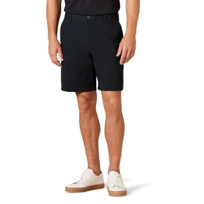 Image de Amazon Essentials Short Chino Confortable en Tissu Extensible, Entrejambe 23 cm, Coupe Classique Homme, Noir, 33W