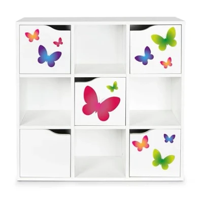 Image de Kubico Max Papillons 29 x 89 89,5 cm Bibliothèque Colorée pour Enfants Élégant et Fonctionnel