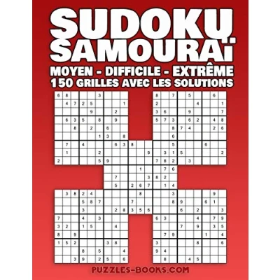 Image de sudoku samouraï Moyen Difficile Extrême: 150 grilles de sur 3 niveaux difficulté avec les solutions