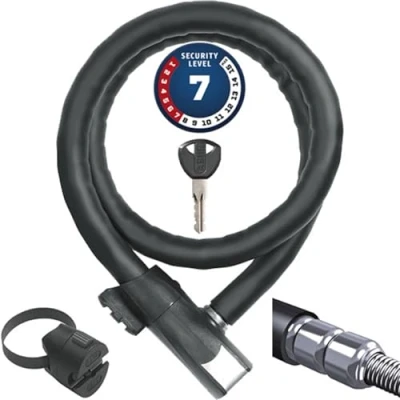 Image de Abus Antivol à câble blindé Steel O Flex Centuro 860 avec Support QuickSnap RBU en Acier Blindage par Douilles Niveau de sécurité 7 85 cm, Noir