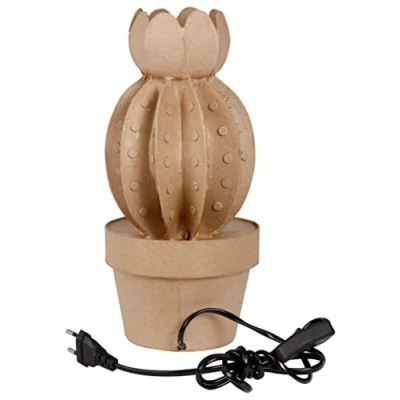 Image de Décopatch HD076C Une Lampe à personnaliser Support cactus en papier mâché décorer Branchement électrique inclus Dimensions : 14x14x30,5cm