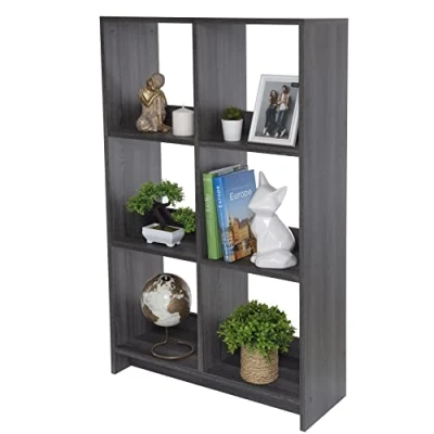 Image de Iris Ohyama, Meuble de rangement ouvert, Bibliothèque, Étagère 6 casiers, Grande capacité, horizontale &amp; verticale, Bureau, Chambre, Salon Wood Open Shelf WOS Chêne Gris