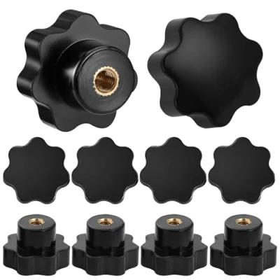 Image de HSEAMALL 10 pièces écrou à poignée étoile M6 ailettes bouton de serrage filet femelle plastique tête pour machine outil, noir