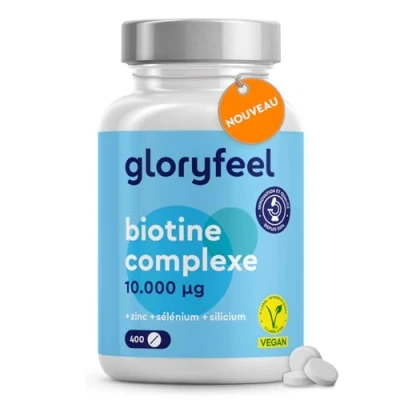 Image de Biotine 10000 mcg 400 comprimés (+1 an) Zinc Sélénium pour la peau, les cheveux &amp; ongles* Avec Vitamines C, Silicium B5 Haute biodisponibilité (Zinc bisglycinate + D biotine)