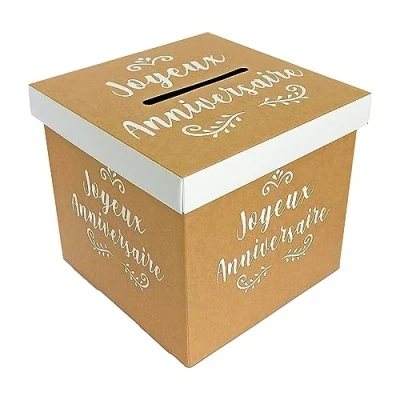 Image de THE REPLICANT Accessoire Anniversaire/Urne Pliable Joyeux Anniversaire Couleur Bois et Blanc/Dimensions : 20 x cm