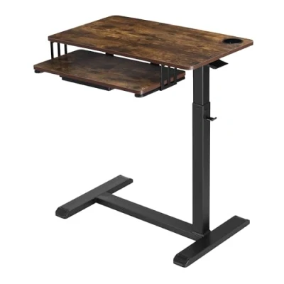 Image de ETHU Station de Travail Informatique Mobile à Deux Niveaux 77x45 cm avec 4 roulettes, Support Ordinateur Portable sur Roues, Bureau Debout Réglable en Hauteur, Table d&#039;Appoint pour Salon, Chambre
