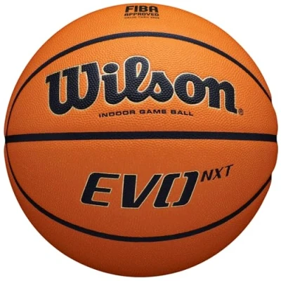 Image de Wilson Ballon de Basket Ball EVO NXT FIBA GAME BALL, Cuir Mélangé, Idéal en Salle, Taille 7, Marron, WTB0965XB