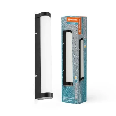 Image de LEDVANCE ORBIS Tube Spiegel /Wandleuchte mit LED, gefrostetes Glas/schwarz, 9W, 820lm, dimmbar, 3000/4000K über Wandschalter einstellbar, 40cm Durchmesser, IP44 Schutz vor Fremdkörpern/Spritzwasser