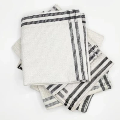Image de LivinEase Torchons de Cuisine Lot 5 100% Coton en durables et Super absorbants gaufrés (Blanc Noir, Pack of 6 (30 x 30 cm))