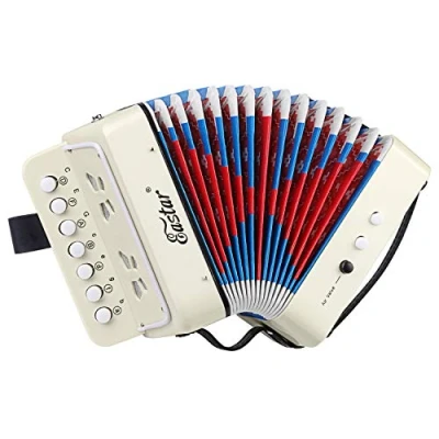 Image de Eastar Jouet Accordéon 10 Touches Bouton Instrument des Lumières pour Enfants, Léger Entièrement Fonctionnel Garçons et Filles, Blanc