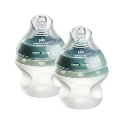 Image de Tommee Tippee Biberons,anti colique en silicone Natural Start avec tétine qui imite la forme du sein maternel, à débit lent,150ml,dès naissance,auto stérilisant,essentiels de biberonnerie,lot 2