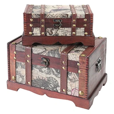 Image de HMF 6408700 Coffre au Trésor en Bois Set de 2 Différentes Dimensions Amérique