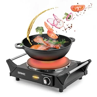 Image de Duronic HP1 BK Plaque de cuisson chauffante électrique 1500W Foyer en fonte 20 cm Poignées ergonomiques Compacte et mobile Thermostat réglable Réchaud alternatif à une table