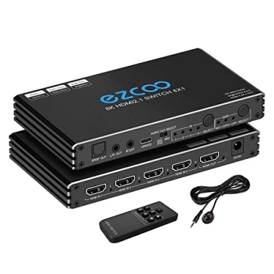 Image de Commutateur HDMI 2.1 4K 120Hz 4x1 avec Extracteur Audio Switch 8K 4 in 1 Out SPDIF Optique et 3.5mm Stéréo Arc CEC HDCP2.3 3D HDR10 VRR ALLM IR Remote pour PS5 Xbox NVIDIA AMD