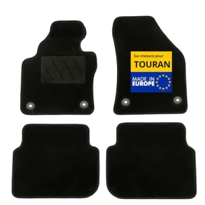 Image de DBS Tapis de Voiture sur Mesure pour Touran (2003 à 2015) Sol antidérapant Automobile Moquette Galaxy 4 pièces, Noir