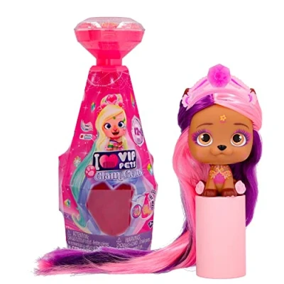 Image de VIP PETS Glam Gems S5, Poupée Petite Chienne Surprise à Collectionner avec un Look Brillant et de Longs Cheveux Coiffer Décorer des Bijoux, Jouet Cadeau pour Filles Garçons +3 Ans