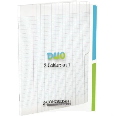 Image de Conquérant Cahier Duo Classique 17 x 22 cm Grands Carreaux Seyès 96 Pages Agrafées Couverture Polypro Incolore