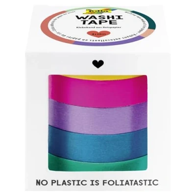 Image de folia 26438 Lot de 5 rubans adhésifs Washi en papier riz Uni Basic 10 m x mm Idéal pour décorer et