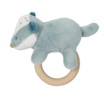 Image de Nattou Rattle with Silicone Ring Badger Felix, 16 cm, Dusty Blue