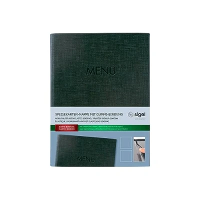 Image de SIGEL SM207 Protège menu à cordon élastique avec 2 pochette transparent pour 8 feuilles DIN A5, gaufrage Menu, anthracite, 1 pièce