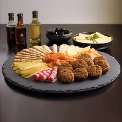 Image de Navaris Plateau tournant en Ardoise Lazy Susan Ø 33 cm épices Fruits gâteaux Fromage Desserts Assiette rotative 360 pour Service apéritif