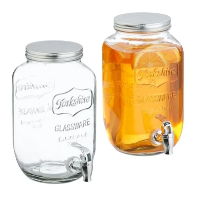 Image de Relaxdays Distributeur de Boisson, Lot 2, Volume : 3,5 litres, avec Robinet et Couvercle, Transparent