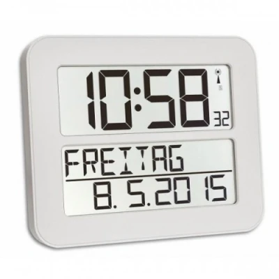 Image de TFA Dostmann 60.4512 Timeline Max Radio réveil numérique Horloge Murale, avec Batteries (Blanc)