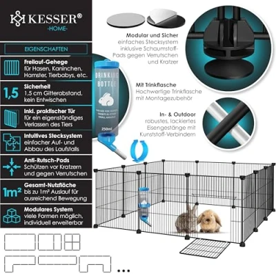 Image de KESSER® Enclos en Treillis pour Lapins Maille métallique XXL avec Porte Petits Animaux, Cochon d&#039;Inde, Parcours Libre Clapier intérieur et extérieur