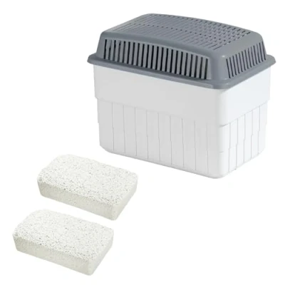 Image de WENKO Déshumidificateur avec 2 blocs de granulés 1 kg, peut contenir jusqu&#039;à 1,4 l d&#039;humidité, testé en laboratoire, rechargeable, réduit les moisissures et odeurs, 24 x 16 15 cm, blanc/gris