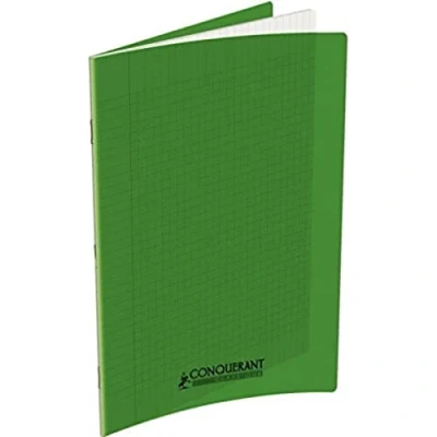 Image de CONQUERANT Cahier Classique 24x32cm Grands Carreaux Seyès 140 Pages Agrafées Couverture Polypro Vert