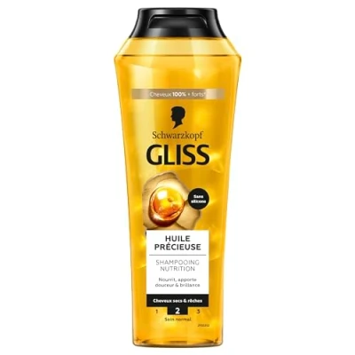 Image de Schwarzkopf GLISS Shampooing Nutrition Huile Précieuse Sans Silicone Nourrit Apporte Douceur &amp; Brillance Cheveux secs rêches 100% Plus Forts Soin Normal 250ml