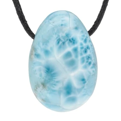 Image de Lebensquelle Plus Pendentif en forme de goutte Larimar pierre percée avec bracelet cuir précieuse qualité supérieure,