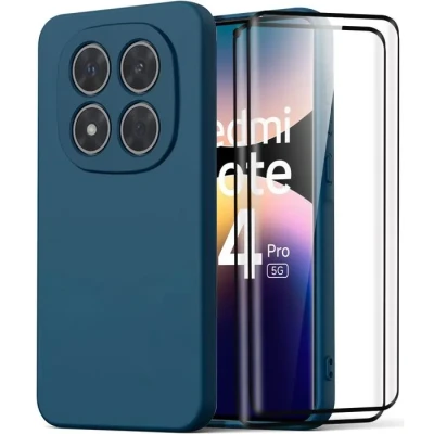 Image de Coque pour Xiaomi Redmi Note 14 Pro 5G Silicone Bleu Marine + 2 Verres Trempés E.F.Connection®
