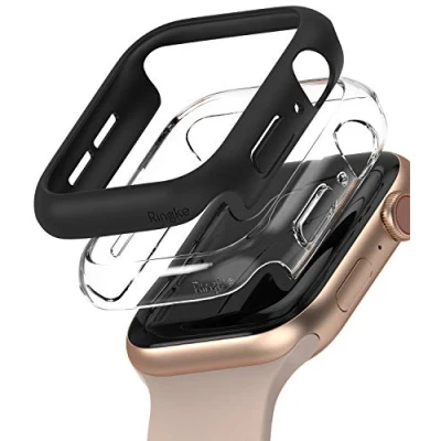 Image de Ringke [Slim] Coque Compatible avec Apple Watch 40mm Series 6/5 / 4 SE/SE 2 [2 Pack] Transparente Solide Rigide Bumper Clear &amp; Black