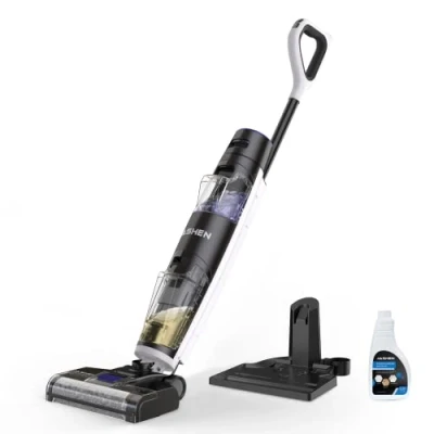 Image de JASHEN F12 Nettoyeur de sols durs sans Fil, Fonction autonettoyante, réservoir d&#039;eau fraîche 800ml, jusqu&#039;à 35 Min, Balai aspirateur Fil avec Station Charge pour durs, écran LED