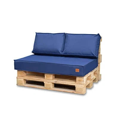 Image de Bielik Coussin Palette 120x80 Set pour Palette, Impermeable Salon de Jardin UE, Complet Meuble 3 Pièces: L&#039;assise 120x80cm + 2 Coussins 60x40cm, Bleu foncé
