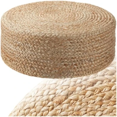 Image de TECTAKE Pouf BANNO ELIPSE rond en jute style bohème fait main 100 % fibres naturelles