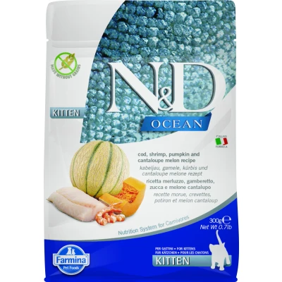 Image de N&amp;D Ocean Cat COD, Shrimp, Pumpkin and Cantaloupe Melon Kitten 300 GR