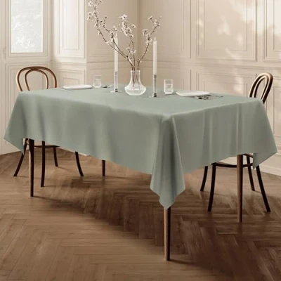 Image de Home Direct Nappe Polyester Facile d&#039;entretien Rectangulaire 140 x 200 cm Uni Vert Sauge