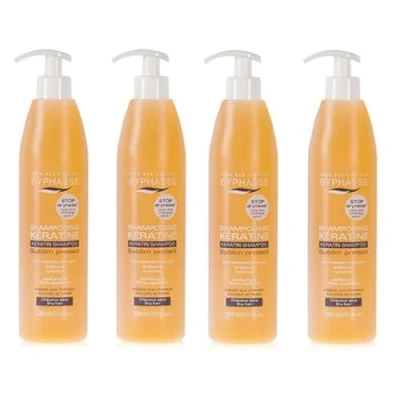 Image de BYPHASSE Shampooing à la Kératine liquide Cheveux secs Protège du Dessèchement Nourris fibre capillaire Lot de 4x520 ml