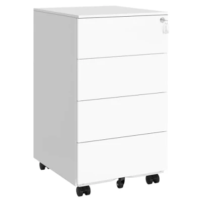 Image de SONGMICS Caisson de Bureau Mobile, Verrouillable, avec 4 Tiroirs, Rangement pour Documents et Papeterie, Pré assemblé, Travail, à Domicile, 45,1 x 39 69,3 cm, Blanc Nuage OFC64W14