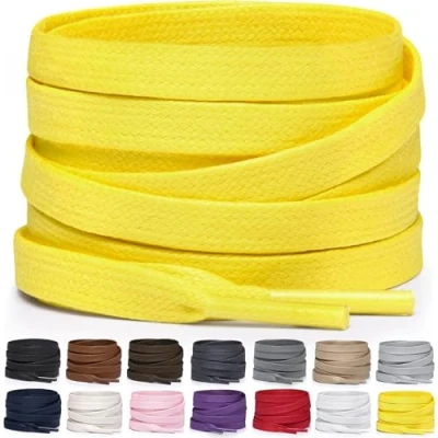 Image de Miscly Lacets Plats en Coton Ciré pour Bottes, Baskets et Chaussures Disponibles Plusieurs Longueurs Couleurs (Jaune, 160 cm)