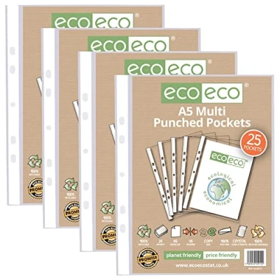 Image de eco Pochettes perforées A5 100% recyclées en verre transparent, 45 microns (100 pochettes), eco012 x 4