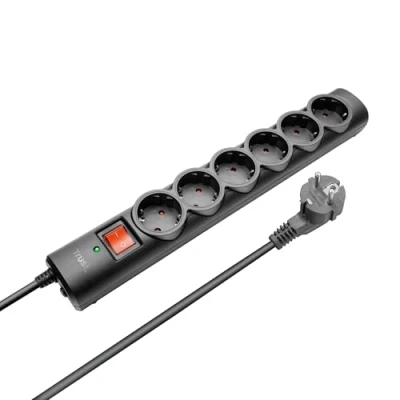 Image de Trust Multiprise Electrique 6 Prises, Prise Multiple 180 cm, Parafoudre avec Protection Contre Les Surtensions et Interrupteur, Fiche Type F, Rallonge pour Bureau, Maison Noir