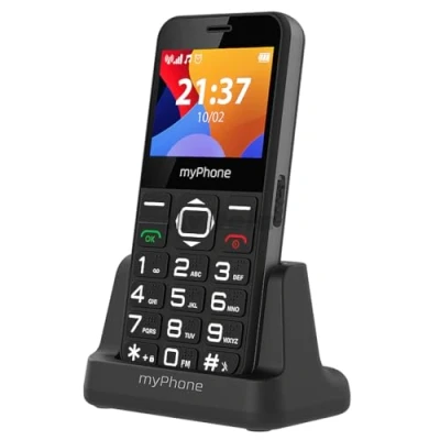 Image de myPhone MP Halo 3 Téléphone Portable pour Seniors avec Station de Charge, Grand écran 2,3 à Touches, Bouton d&#039;appel d&#039;urgence, Lampe Poche, Bluetooth, Batterie 1000mAh, Caméra Noir