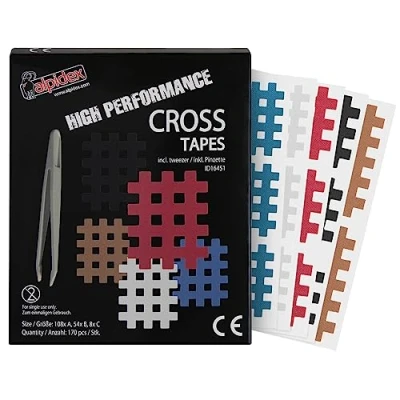 Image de ALPIDEX Cross Tape 170 Pièces Taille A.B et C Multicolore Patch Pincette Incluse Pansement à Grille Acupuncture Point Douloureux Crosstape