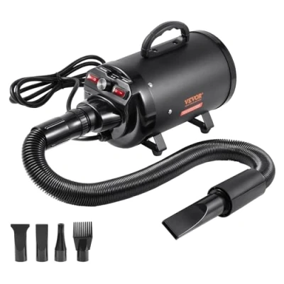 Image de VEVOR Pulseur pour Chien 2000 W Souffleur Séchoir Vitesse Température Réglables Sèche Poils Toilettage avec 4 Buses Différentes Tuyau Extensible Envir. 71 239 cm Animaux de Compagnie, Noir