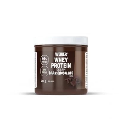 Image de Weider Whey Protein Cream (250g) Goût Chocolat Noir, Pâte à tartiner avec 24% de Protéines, aux Protéines Lactosérum, Sans Sucres Ajoutés, Huile Palme