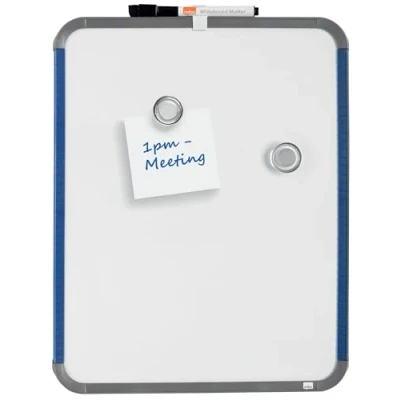 Image de Nobo Mini Tableau Blanc Magnétique Mural avec Cadre Fin, Portrait ou Paysage, Poignées et Porte Marqueur Intégrés, 360 x 280 mm, QB05442ASTD
