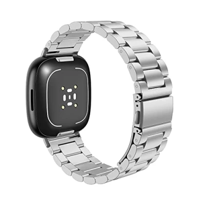 Image de MoKo Bracelet en Métal Compatible avec Fitbit Versa 4/Versa 3/Sense 2/Sense, de Montre Remplacement Acier Inoxydable pour Femmes Hommes, Argent